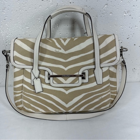 Coach Taylor Zebra Print Marlin Flap Satchel Shoulder Bag - Picture 1 of 15
